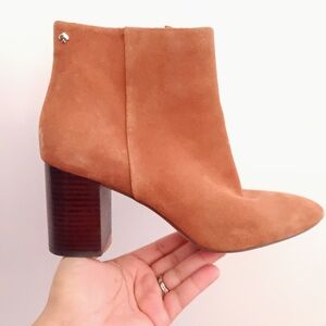 Kate Spade Giselle High Block Dress Ankle Tan Suede Boots Sz 10b VGUC